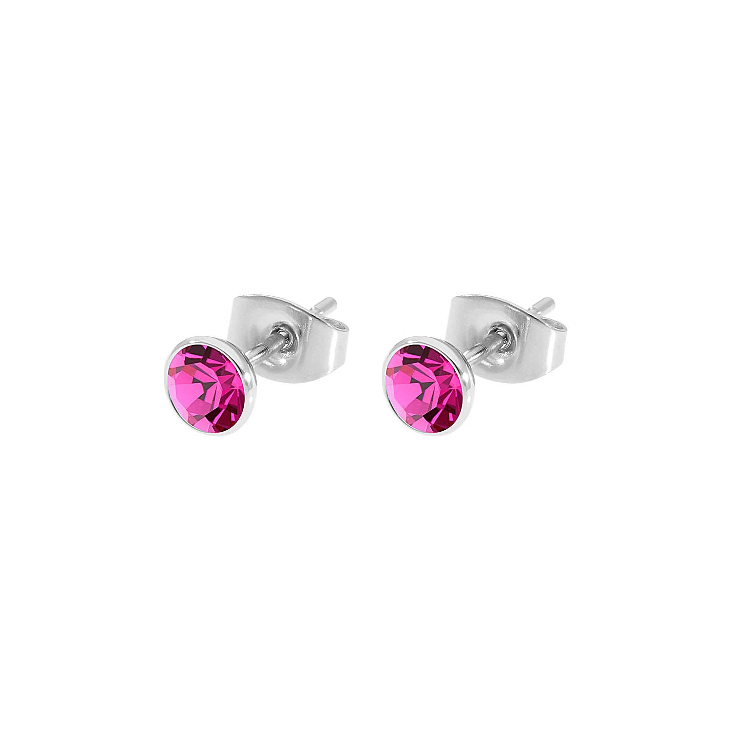 Bottone Ohrstecker 5 mm - Silber fuchsia