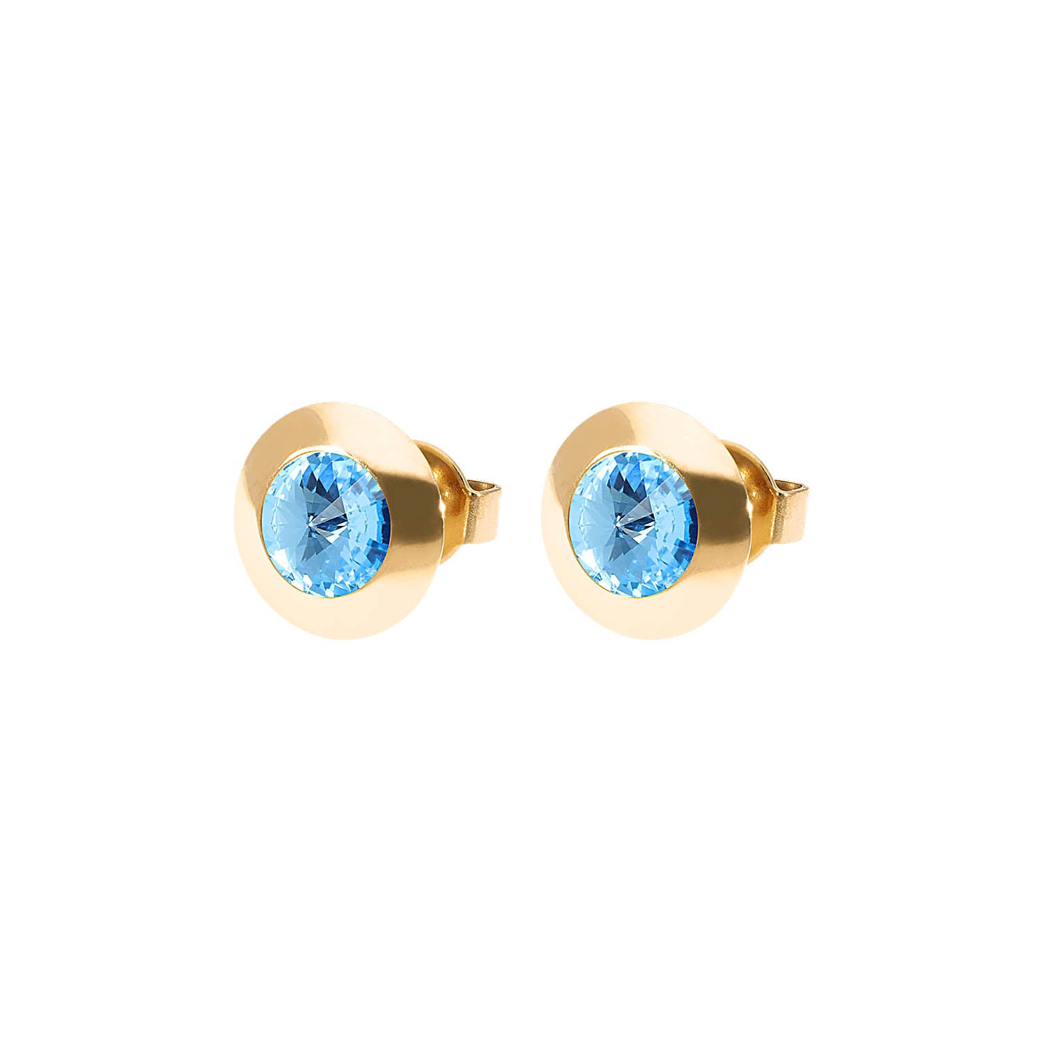 Tondo Ohrstecker 9 mm - Gold aquamarine