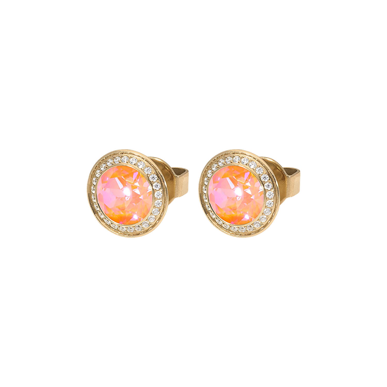 Tondo Deluxe Ohrstecker 9 mm - Gold crystal orange glow delite