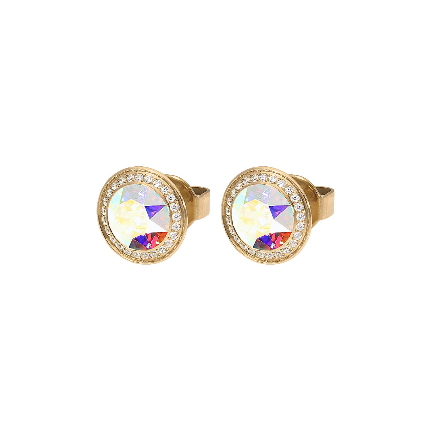 Tondo Deluxe Ohrstecker 9mm - Gold crystal aurora boreale
