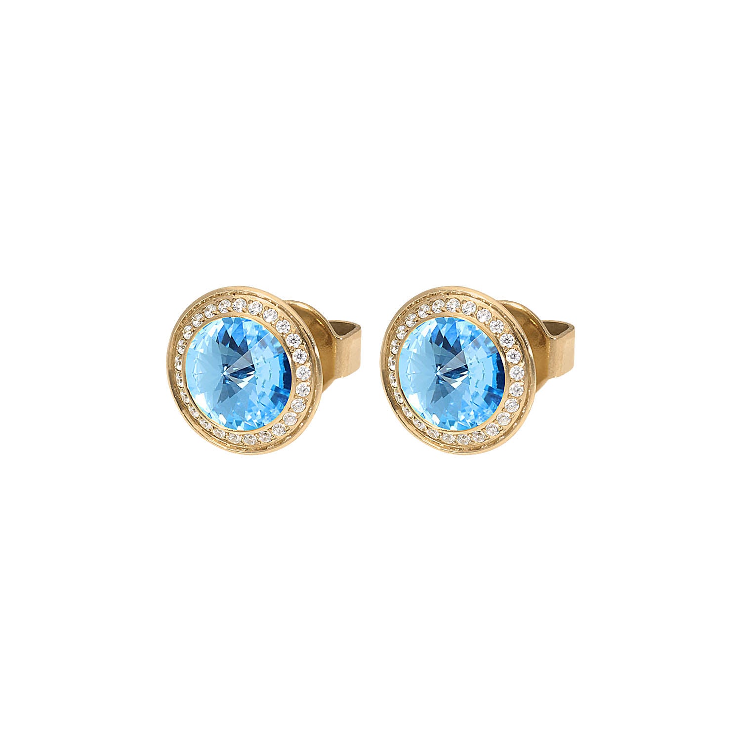 Tondo Deluxe Ohrstecker 9mm - Gold aquamarine