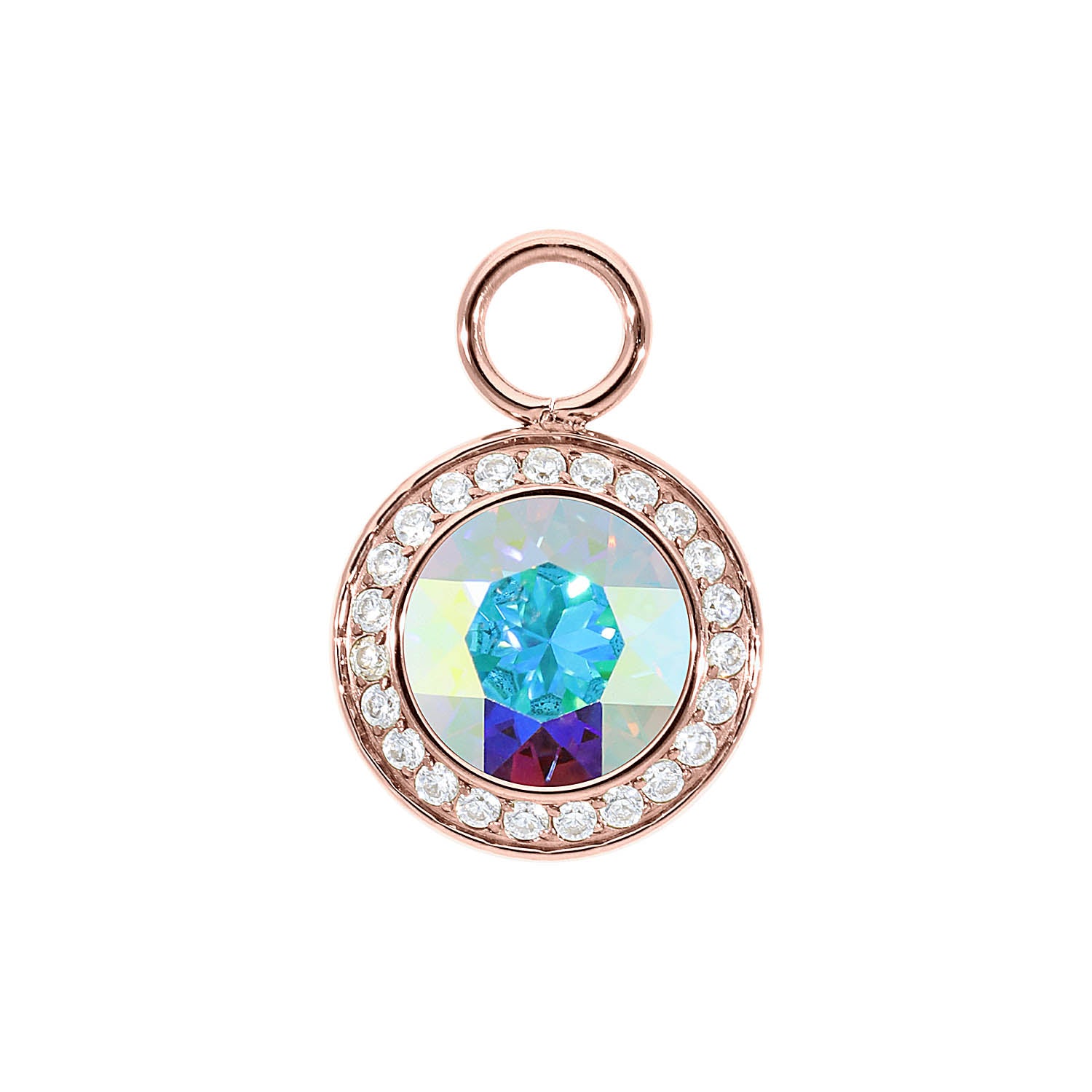 Tondo Deluxe Charm 13 mm - Roségold crystal aurora boreale