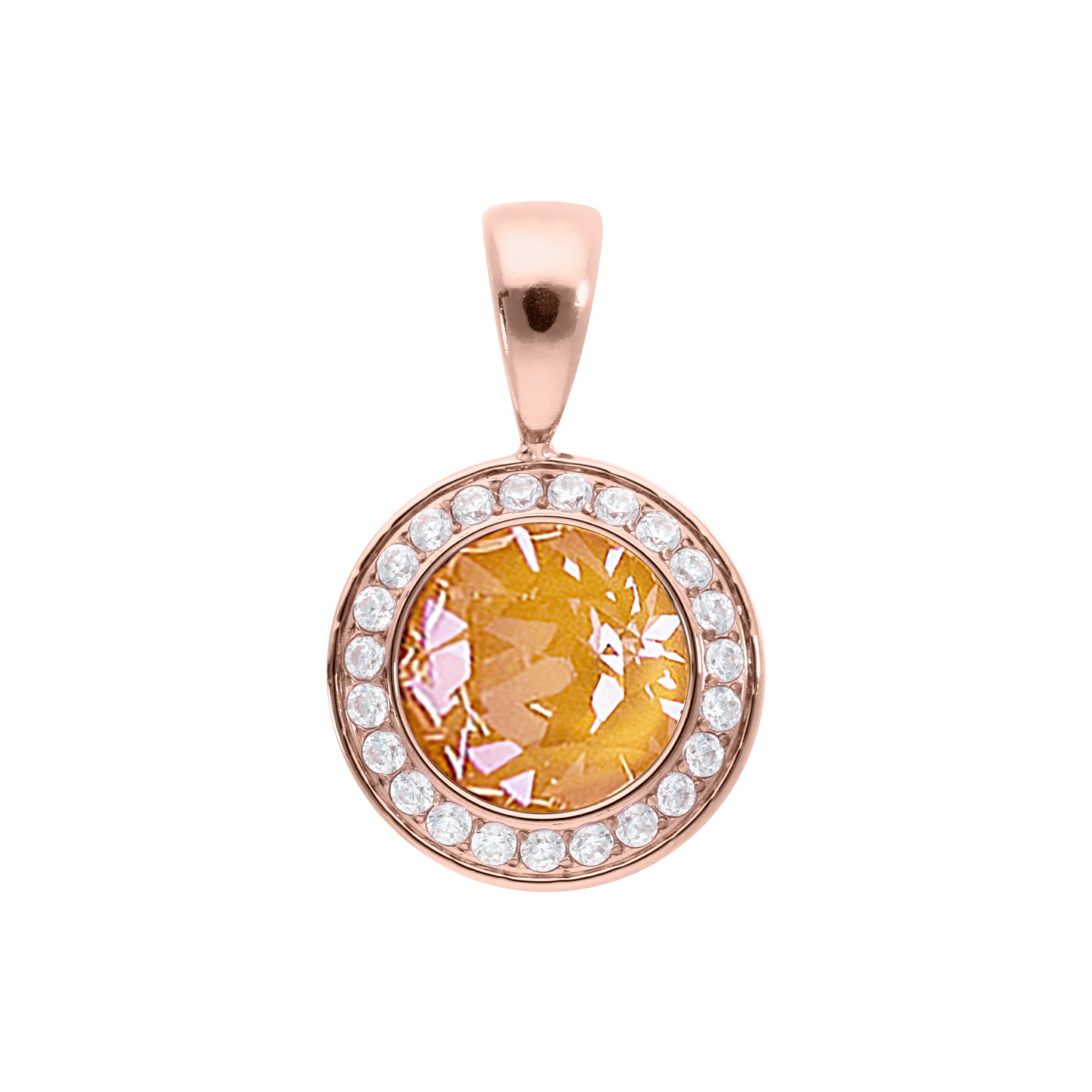 Tondo Deluxe Anhänger 13 mm - Roségold Crystal Mango Ignite