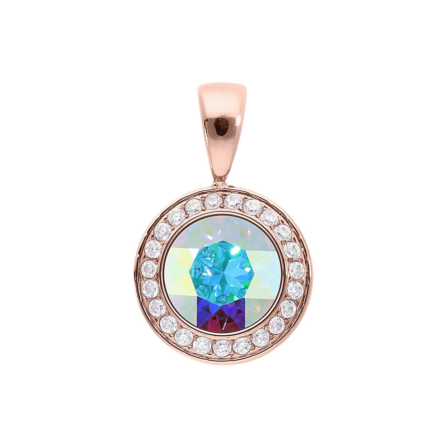 Tondo Deluxe Anhänger 13 mm - Roségold crystal aurora boreale