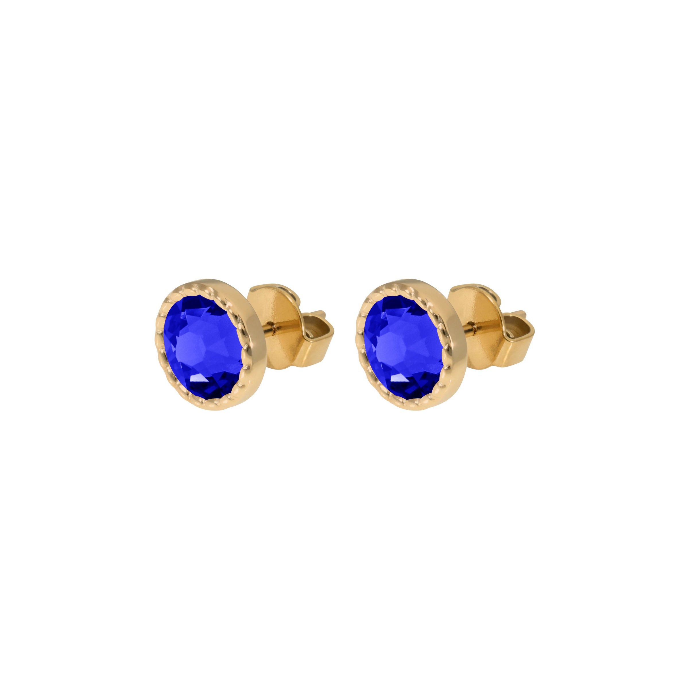 Bocconi Flat Ohrstecker 9 mm - Gold ReCreated Dark Sapphire