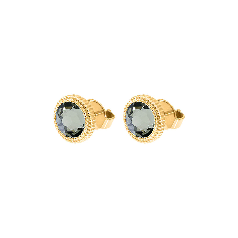 Fabero Flat Ohrstecker 10 mm - Gold black diamond