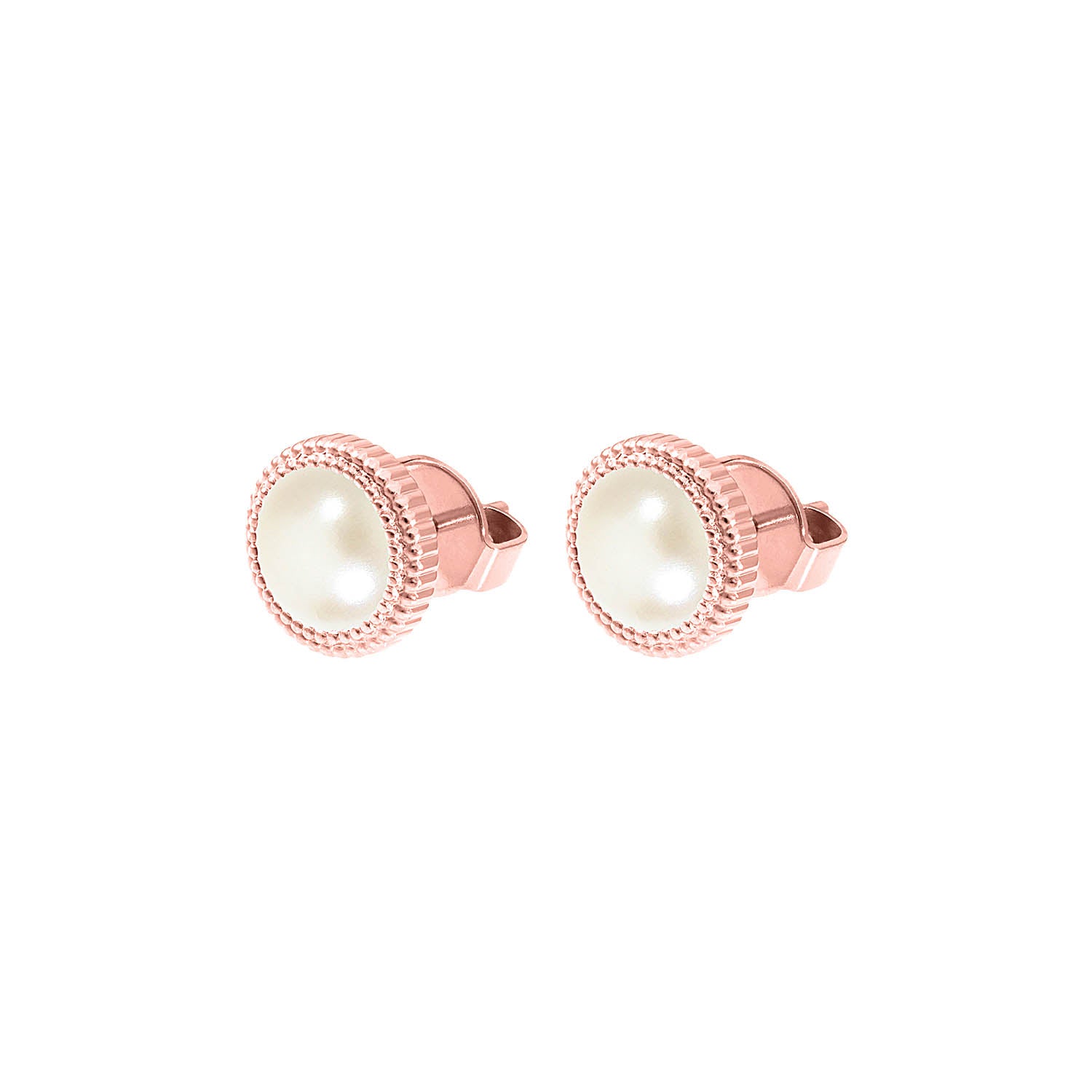 Fabero Flat Ohrstecker 10 mm - Roségold cream pearl