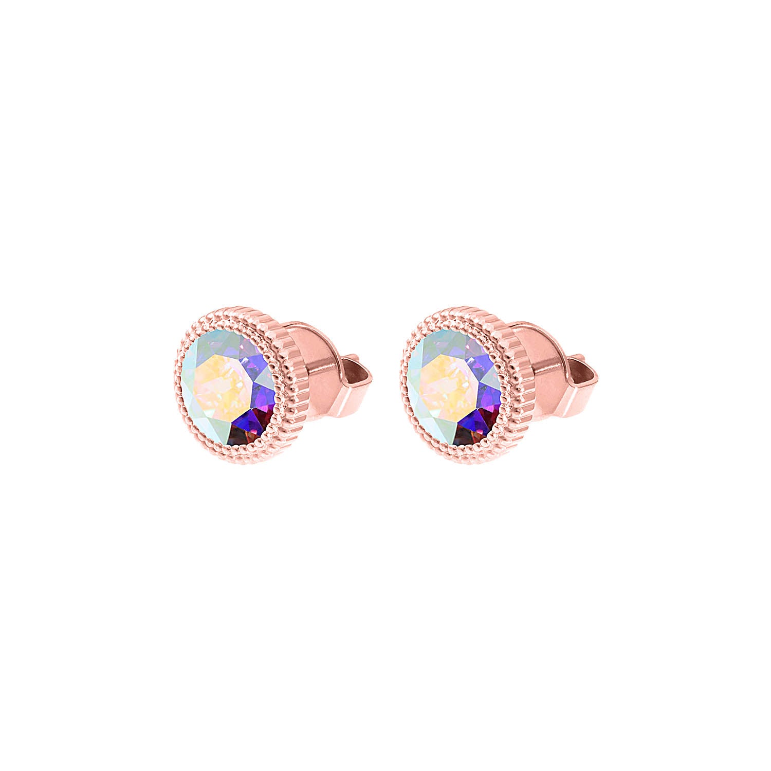 Fabero Flat Ohrstecker 10 mm - Roségold crystal aurora boreale